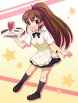  brown_eyes brown_hair cup drink fujimiya_yuu long_hair ponytail taneshima_popura tray waitress working!! 