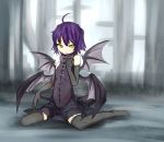  dark_souls flat_chest gaping_dragon green_eyes highres purple_hair ryota_tentei sitting solo tail thigh-highs thighhighs wariza wings 