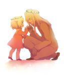  1girl age_difference animal_ears bad_id blonde_hair cat_ears child father_and_daughter happy head_wreath if_they_mated kneeling memusu oversized_limbs size_difference smile tengen_toppa_gurren_lagann toufuno viral white_background 