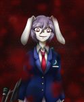  animal_ears artist_request bunny_ears eyelashes gun koishi_adventure lavender_hair mist necktie red_eyes red_mist reisen rifle short_hair smile solo time_warp_rifle touhou weapon white_skin 