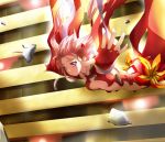  breasts falling fingerless_gloves gloves guilty_crown hair_ornament hairclip long_hair makisige midriff pink_eyes pink_hair solo twintails yuzuriha_inori 