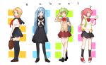 adjusting_glasses ahoge bag bandaid blazer bowtie child dress_shirt footwear glasses gumi hair_ornament hairclip hatsune_miku juice_box juugonichi_(wheeliex2) kagamine_rin loafers long_hair miki miki_(vocaloid) mouth_hold multiple_girls open_mouth pantyhose pigeon-toed pigeon_toed school_bag school_uniform serafuku sf-a2_miki shirt shoes skirt sneakers socks straw thigh-highs thighhighs twintails vocaloid watch wristwatch zettai_ryouiki 