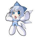  blush_stickers bow chibi cirno fairy fairy_wings gloves hair_bow iceman parody rockman spikewible touhou transparent_background white_hair wings 