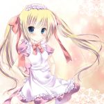  absurdres apron blonde_hair blue_eyes blush dress hair_ribbon highres long_hair maid maid_headdress original pink_dress ribbon solo star twintails type_(artist) wrist_cuffs 