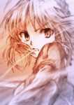 amaoto blurry depth_of_field fate/stay_night fate_(series) foreshortening looking_at_viewer monochrome motion_blur open_mouth saber short_hair sketch solo traditional_media 