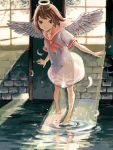  angel angel_wings barefoot dress feathers haibane_renmei halo kmsz0827 rakka short_dress short_hair sunbeam sunlight tegaki white_dress window wings 