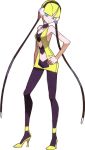  black_legwear blonde_hair blue_eyes gym_leader hand_on_hip headphones high_heels kamitsure_(pokemon) navel official_art oomura_yuusuke pantyhose pokemon pokemon_(game) pokemon_black_and_white pokemon_bw shoes solo 