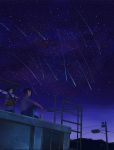  beer black_hair can cigarette highres ladder meteor meteor_shower multiple_girls night night_sky open_mouth original railing rooftop shooting_star short_hair sky smoking star_(sky) starry_sky telescope traffic_light yellow-zon 
