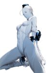  blue boots braid breasts cammy_white capcom garrison_cap hat leotard lips long_hair monochrome sawasawa simple_background single_braid skin_tight solo street_fighter thighs very_long_hair 