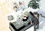  2boys barefoot barnaby_brooks_jr bunny casual couch from_above jeans kaburagi_t_kotetsu multiple_boys pillow plant potted_plant rabbit tank_top tiger tiger_&amp;_bunny 