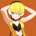  armpits bare_shoulders blonde_hair blue_eyes blush choker headphones kamitsure_(pokemon) nintendo pokemon pokemon_(game) pokemon_black_and_white pokemon_bw short_hair simple_background solo ultra00 