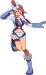  1girl boots crop_top fuuro_(pokemon) gloves gym_leader midriff navel official_art oomura_yuusuke pokemon pokemon_(game) pokemon_black_and_white pokemon_bw red_hair redhead shorts 