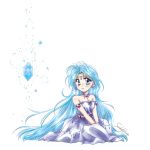  artist_request bare_shoulders blue_eyes blue_hair breasts character_request cleavage crystal dress final_fantasy final_fantasy_iii jewelry kneeling long_hair necklace signature very_long_hair 