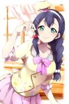  blush dress green_eyes hat long_hair love_live!_school_idol_project side_ponytail toujou_nozomi valentines violet_hair 