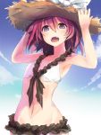  1girl bikini black_eyes hat highres miyanaga_teru nao_(qqqbb) redhead saki short_hair standing straw_hat swimsuit 