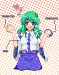  :3 :d detached_sleeves frog green_eyes green_hair hair_ornament hair_tubes heart ifuji_sakura kochiya_sanae long_hair moriya_suwako open_mouth seiza sitting smile snake solo touhou translated translation_request yasaka_kanako 