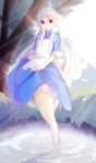  1girl barefoot dress highres kagerou_project kozakura_mary long_hair nako_(inamenaihane) silver_hair water 