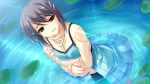  game_cg grey_hair makina_(midori_no_umi) midori_no_umi short_hair skirt water yellow_eyes yukie_(peach_candy) 