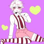  1boy blush dio_brando heart jojo_no_kimyou_na_bouken murasaki_gin&#039;ya shorts sitting solo striped striped_legwear suspenders thigh-highs wariza young 