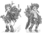  backpack bag boots child hat highres midriff monochrome navel original randoseru tsukushi_akihito 