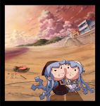  beach cheek-to-cheek cheek_to_cheek chibi cloud dark_persona evening fighting ikamusume kuro-mini-ikamusume mini-ika mini-ikamusume minigirl multiple_girls ocean sam_(nakabashi) sand seaside shinryaku!_ikamusume shrimp sky sumo tally windowboxed 