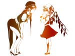  2girls ascot bent_over bow braid chinese_clothes flandre_scarlet hat hong_meiling hug_(artist) long_hair monochrome multiple_girls ribbon short_hair side_ponytail stuffed_animal stuffed_toy teddy_bear touhou twin_braids wings 