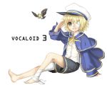  bandage bandages bird blonde_hair child eyepatch green_eyes hat male oliver_(vocaloid) one_eye_covered sailor sailor_hat salute short_hair shorts simple_background smile solo tree vocaloid yellow_eyes 