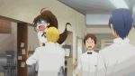  animated_gif apron blonde_hair blue_hair brown_hair chef glasses ladder lowres satou_jun shaking souma_hiroomi takanashi_souta taneshima_popura turn_pale waiter waitress working!! 