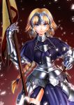  amayofuu armor armored_dress blonde_hair blue_eyes braid dress fate/apocrypha fate/stay_night fate_(series) flag gauntlets hair_ornament headpiece jeanne_d&#039;arc_(fate/apocrypha) jeanne_d'arc_(fate/apocrypha) long_hair polearm ruler_(fate/apocrypha) solo weapon 