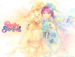  armlet bad_anatomy blonde_hair blue_rose butterfly choker detached_sleeves dress flower frills gainax gainaxtop halo long_hair midriff multicolored_hair multiple_girls official_art panty_&amp;_stocking_with_garterbelt panty_(character) panty_(psg) rose skirt stocking_(character) stocking_(psg) two-tone_hair 