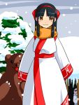  ainu_clothes arikawa bear black_hair bow brown_eyes hair_bow hairband japanese_clothes kimono long_hair nakoruru payot samurai_spirits scarf snow traditional_clothes 