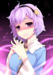  blush bust hairband hands_clasped hands_together heart highres interlocked_fingers komeiji_satori looking_at_viewer pink_hair purple_eyes smile solo touhou xefy yamane_akira 