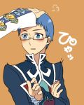  asbel_lhant blue_eyes blue_hair blush glasses hubert_ozwell male orange_background petting tales_of_(series) tales_of_graces 