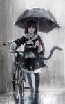  1girl absurdres bicycle black_hair black_legwear cat_tail doyora gokou_ruri gothic_lolita highres lolita_fashion mole ore_no_imouto_ga_konna_ni_kawaii_wake_ga_nai pantyhose rain solo tail umbrella 