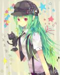  cat gloves green_hair hat hatsune_miku long_hair miyu_rekuto red_eyes smile solo star suspenders very_long_hair vocaloid 