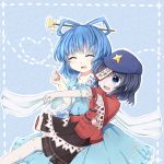  akagaminanoka amputee blue_eyes blue_hair closed_eyes eyes_closed fuuen_(akagaminanoka) happy hat heart heart_of_string holding kaku_seiga miyako_yoshika multiple_girls nail_polish needle open_mouth sewing stitches surgery thread touhou 