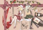  ascot black_legwear blonde_hair blue_eyes blush boots bottle closed_eyes cup eyeball eyes_closed flandre_scarlet green_hair hat heart high_heels highres karua_m komeiji_koishi multiple_girls ribbon shoes short_hair silver_hair sitting skirt smile sun_hat thighhighs third_eye touhou white_legwear wine wine_glass wings 