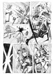  akemi_homura battle blood blood_in_mouth buckler comic dress gun hairband hat injury long_hair magical_girl mahou_shoujo_madoka_magica mahou_shoujo_oriko_magica mikuni_oriko monochrome multiple_girls nobita pantyhose shield sphere weapon wound 