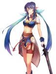  elf judith midriff multicolored_hair navel pointy_ears polearm red_eyes shion_(kizuro) spear tales_of_(series) tales_of_vesperia two-tone_hair weapon 