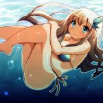  1girl barefoot bikini blonde_hair blue_eyes boku_wa_tomodachi_ga_sukunai bubble freediving fukudori kashiwazaki_sena long_hair solo swimsuit underwater 