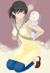  1girl amagami apron baby coroske highres kneeling seatbelt_effect solo tsukahara_hibiki turtleneck 