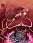  being7 black_legwear boots chain chains cross food frills fruit long_hair magical_girl mahou_shoujo_madoka_magica mouth_hold oktavia_von_seckendorff pleated_skirt pocky polearm ponytail red_eyes red_hair redhead sakura_kyouko skirt spear thigh-highs thighhighs weapon 