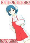  blue_hair bowl brown_eyes dutch_angle hand_on_hip head_scarf highres hips maimai251 nakamura_aika persona persona_4 short_hair 