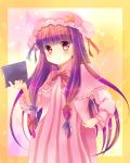  bad_id bow crescent dress hat highres long_hair monchi_(kashiwa2519) moon patchouli_knowledge purple_eyes purple_hair solo touhou violet_eyes 