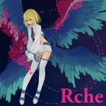  beatmania beatmania_iidx blonde_hair bonne_c flower male midriff multiple_wings pink_eyes rche_(beatmania) red_rose rose shoes short_hair solo thigh-highs thighhighs trap wings 