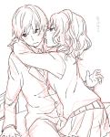  1boy 1girl amagami hug lineart peg school_uniform tachibana_jun&#039;ichi tanamachi_kaoru 