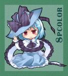 3: alternate_color alternate_hair_color blue_dress blue_hair blush bow dress embarrassed frills frown hat hat_bow nagae_iku open_mouth player_2 pote_(ptkan) purple_eyes ribbon shawl short_hair sitting smile solo tears touhou violet_eyes 