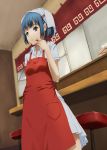  blue_hair brown_eyes dutch_angle from_below head_scarf highres nakamura_aika pencil persona persona_4 short_hair solo 