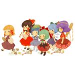  aiwatan blonde_hair children's_book cirno english gohei hair_ribbon hair_tubes hakurei_reimu hat i_want_my_hat_back kagiyama_hina kawashiro_nitori leaf moriya_suwako multiple_girls no_hat no_headwear no_mouth open_mouth parody ribbon shimenawa short_hair simple_background smile touhou yasaka_kanako 