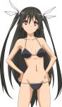  1girl absurdres bikini black_hair gluteal_fold highres long_hair mayo_chiki! red_eyes smile solo suzutsuki_kanade swimsuit twintails two_side_up vector_trace 